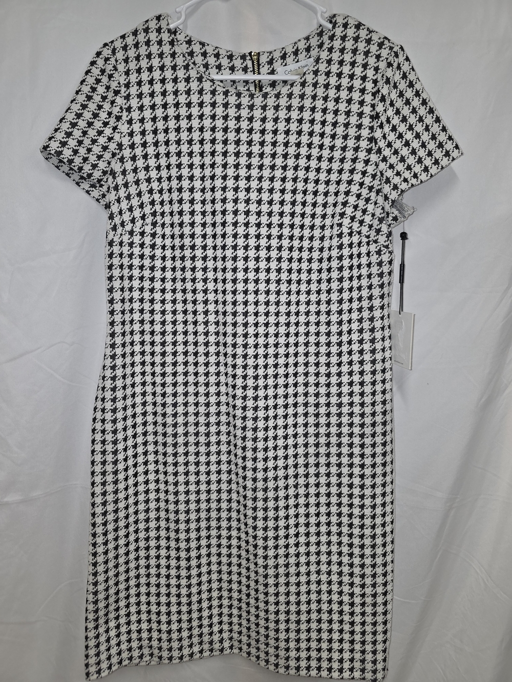 NWT Calvin Klein Black & White Houndstooth Midi Dress with Short Sleeves